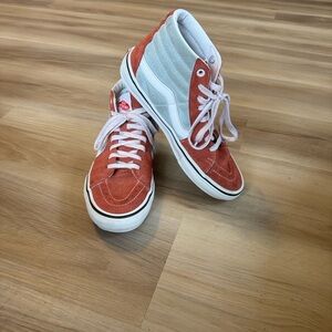 V Vans Sk8-Hi Suede High Tops – Rust Clay + Sky Blue | Earth Tone Sneakers